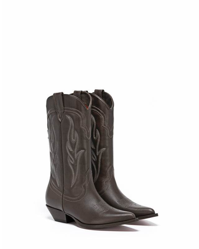 SANTA FE Men's Cowboy Boots in Brown Calfskin | On Tone Embroidery_Side_02